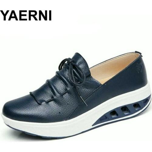 YAERNI Summer Leather Women Shoes Sneakers Nurse Swing Work Single Shoes Wedges Shoes woman Blue White Platform Shoes Slimming