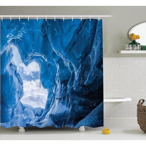 Natural Cave Shower Curtain Glacier Frozen Chilled Den in Iceland Natural Odd Forms Nordic Scandinavian Bath Curtains