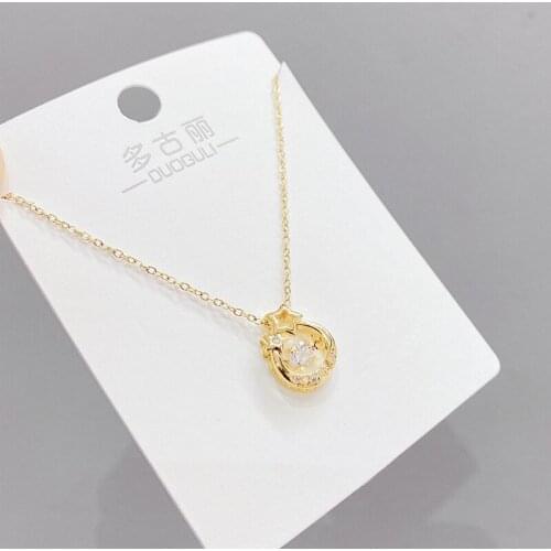 Korean Trendy Simple Sweet Zircon Hollow Five Star Pendant Necklace For Women Temperament Elegant Jewelry Gifts Clavicle Chain