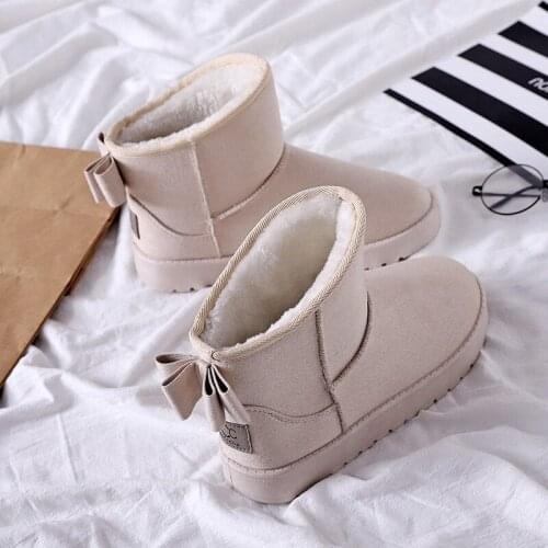 Sheepskin Leather Wool Fur Lined Women Short Ankle Winter Suede Snow Boots with Bowknots Mink Fur Tassels Keep Warm Shoes