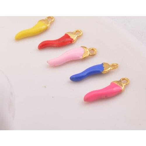 10pcs/lot Red Pink Enamel Chili Pepper Charm DIY Drop Dangle Earrings Pendant Gold color Dangle Charms For Women Lady