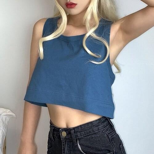 2021 European And American Hipsters Summer Basic Loose Short Racer Vest Sexy Solid Color Bottoming Top Women