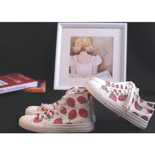 2021 Strawberry Sandals Canvas Shoes Womens Engraved Version of Students WOMENS Shoes breathable wear-resistant and non-slip