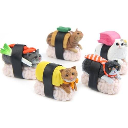 5 Pcs/lot Cartoon Delicacy Series Sushi Cat Mini PVC Figure Toys Meow Cute Cat Mascot Decorations Collectible Model Dolls Gift