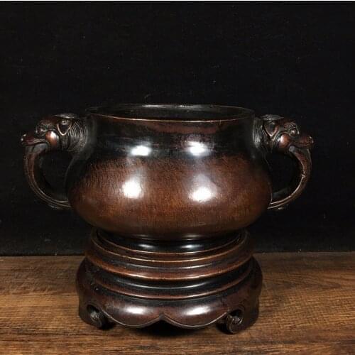 8"Tibet temple Old Bronze Cinnabar Tiger head incense burner Second floor Incense Town House Exorcism Ward off evil spirits