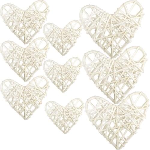 9Pieces Natural Heart Shaped Decorative Rattan Wicker Wood Balls 3 Sizes - 2 Colors Available