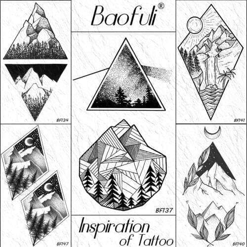 Baofuli Geometric Forest Galaxy Body Art Tattoos Triangle Star Diamond Waterproof Temporary Tatto Fake Tattoo Tree Women Men Arm