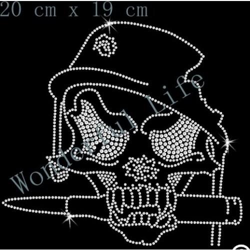Free shipping Army Dagger Skull Iron On Rhinestone Transfer