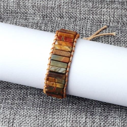 Charms Tiger Eye Bracelet Braided Rope Natural Rectangle Shape Stone Bracelets&Bangles Natural Beaded Womens Jewelry For Men