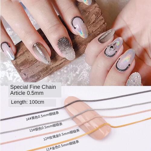 100cm0.5mm Gold Silver Black Nail Chain Fashion Metal Small Chain Skills Nail Art Decorations Diy Jewelry Accessories CF02