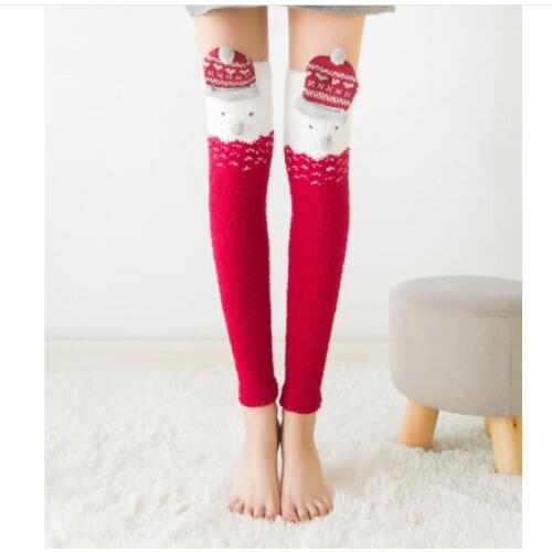Santa Claus and Pig Style Stockings Coral Velvet Warm Keeper For Women Leg Warmers Stockings