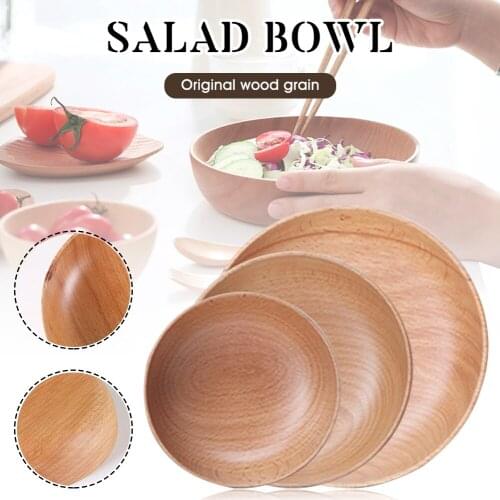 3 Sizes Home Wooden Serving Bowl Natural Bleach Wood Fruits Salad Rice Serving Bowl Kitchen Utensil Mixing Bowl for Food Fruit