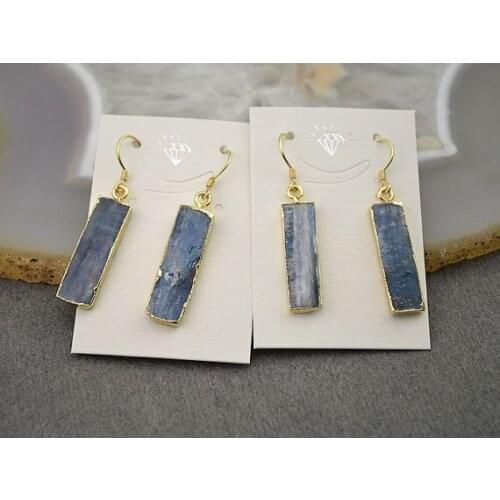 WT-E153 Exclusive wholesale natural kyanite blue rectangle earrings with gold strim fashion earrings jewelry