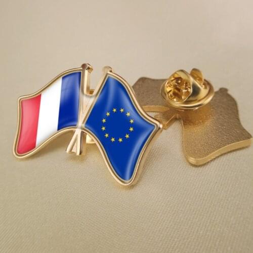 European Union and France Crossed Double Friendship Flags Lapel Pins
