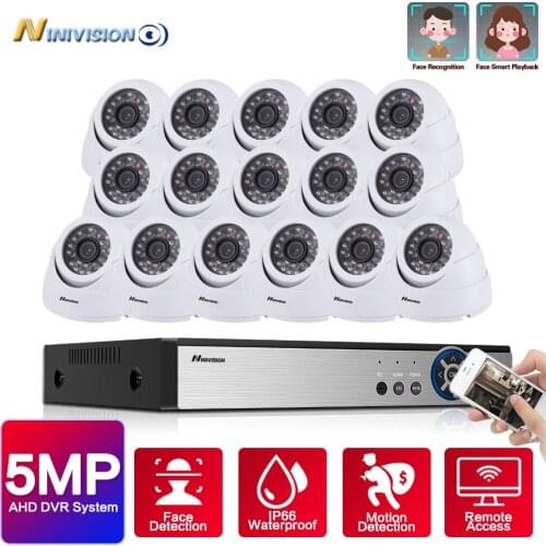 H.265 16CH 5MP AHD DVR Kit CCTV System 16pcs 5MP 2592*1944P HD Outdoor Waterproof Dome Camera P2P Security Surveillance Set