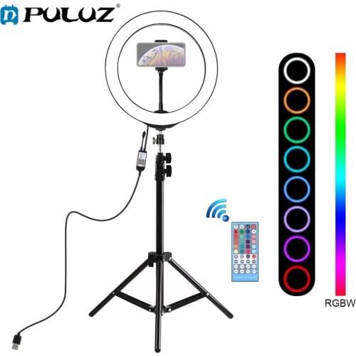 PULUZ 10inch 26cm RGBW LED Selfie Ring Light Video Vlogging &Tripod Stand Live Broadcast Kits with Remote Control & Phone Clamp