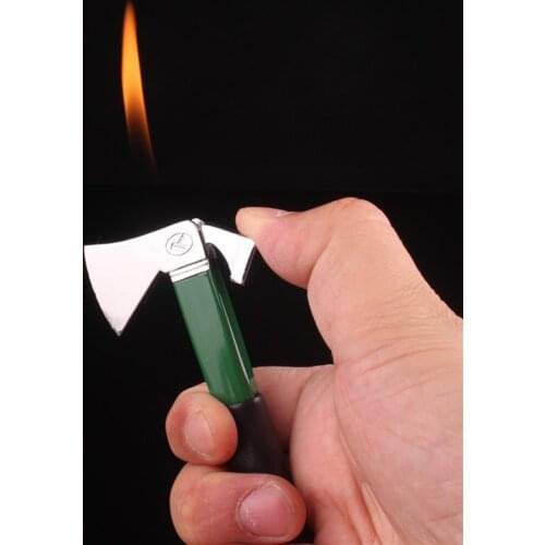 Creative Mini Axe Gas Lighter Portable Outdoor Metal Inflatable Cigarette Lighter Butane Flame Igniter Smoking Gadget Gift