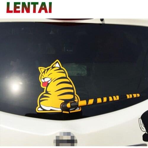 LENTAI 1Set Car Rear Window Wiper Yellow Cat Stickers For Ford Focus 2 3 Fiesta Monder MK3 Fusion Chevrolet Cruze Aveo Lacetti