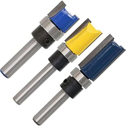Hot 3Pcs 1/4 inch Shank Flush Trim Router Bits Pattern Template Router Bit Set Woodworking Top Bearing Milling Tools
