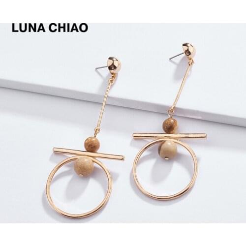 LUNA CHIAO Fashion Jewelry Metal Circles Drop Natural Stone Beads Jeweled Pendant Earrings for Women