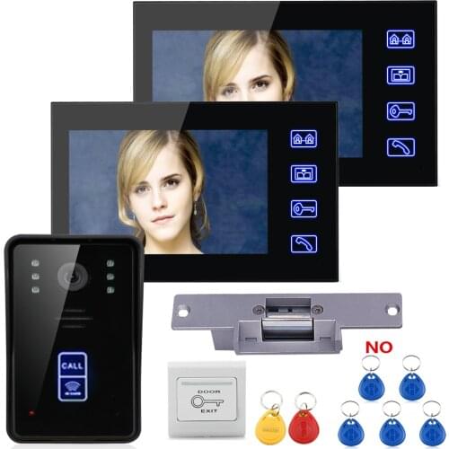 MOUNTAINONE 7" RFID Video Door Phone Intercom Doorbell System Kit 2 Monitors Touch Button Night Vision +Electric Strike lock