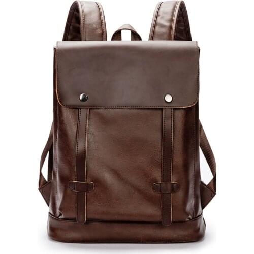 Mens Backpack PU Leather Anti Theft Waterproof Vintage Laptop Travel Bags College Student Schoolbag Bookbag Casual New 2021