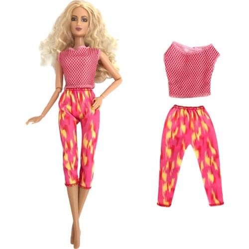 NK 1 Pcs Fashion Sleeveless Shirt + Shorts For 1/6 Doll Modern Outfit Yoga Clothes for Barbie Doll Accessories Toys