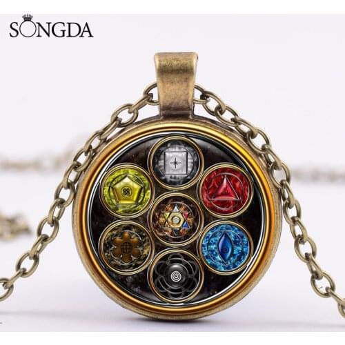 Newest Yoga Seven Chakra Necklace Indian chakra Hexagon Energy Stone Art Photo Glass Cabochon Pendant Necklace Women Men Gift