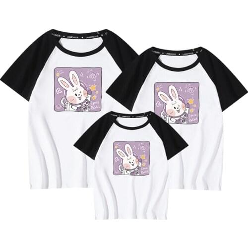 2021 New Rabbit T Shirt Children Cute Summer Tee Tops Matching Family Clothing Cotton Comfortable Sumer Tops Family Clothes