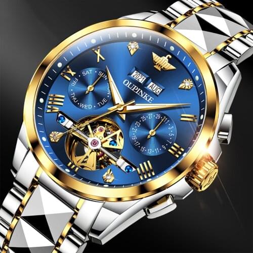 OUPINKE New Luxury Men Mechanical Wristwatch Stainless Steel Watch Top Brand Sapphire Glass Fashion Business Men Watches 3186