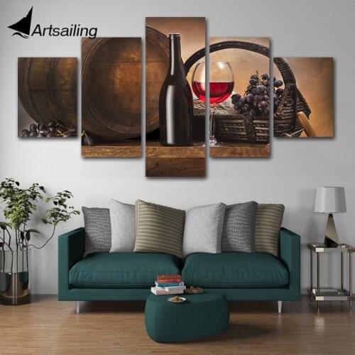 Posters and prints 5 Pieces Wine Vineyard Liquor Painting wall art Canvas art Painting wall pictures For Living Room Kitchen