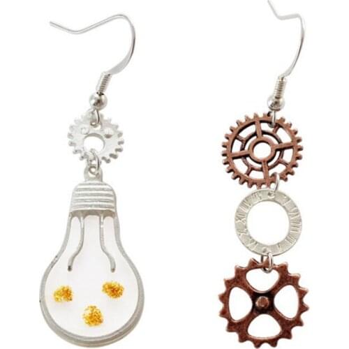 Principle of machinery Gears and Bulb Positve Steampunk Drop Earrings