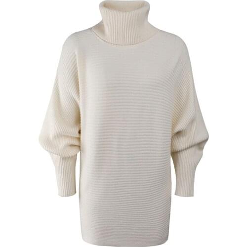 Quanss Turtleneck Women Autumn Winter Loose Batwing Sleeve Knitted Sweater Fashion Solid Loose Pull Female Pullovers Jumper