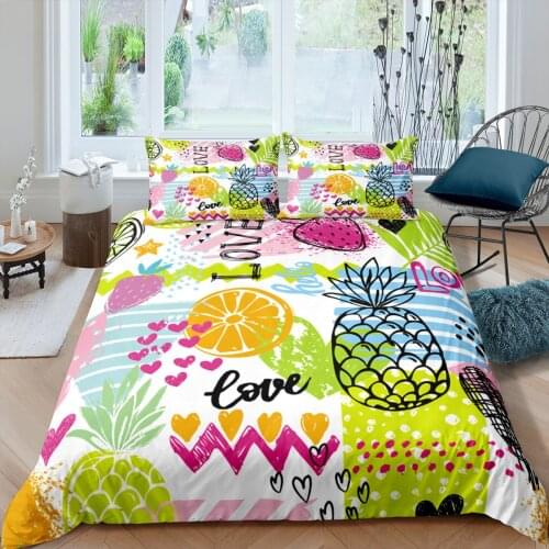 Home Textiles Luxury 3D Pineapple Print Duvet Cover Set 2/3 Pcs Pillowcase Kids Bedding Set AU/EU/UK/US Queen and King Size