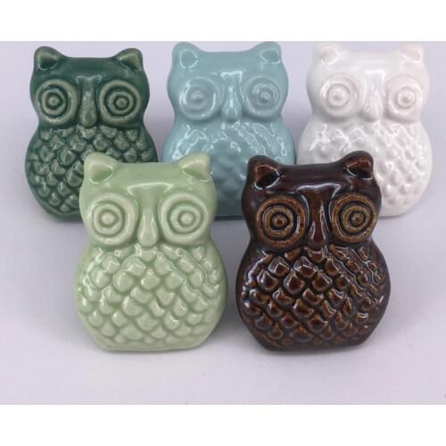48mm*38mm Cartoon Owl Handle Cabinet Cupboard Drawer Ceramic Knob Pulls Furniture Handle Knob Wardrobe Kids Dresser Pulls Knob