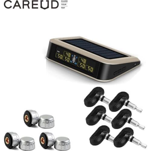 CAREUD Solar Bus RV Truck TPMS Wireless Tire Pressure Monitoring System With 6 External/Internal Sensors Max 130 PSI