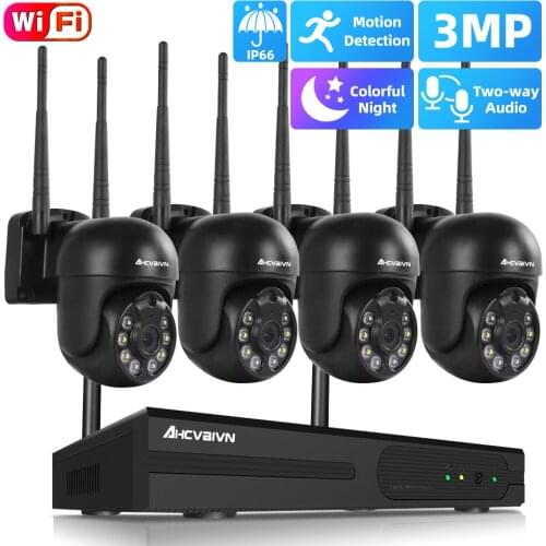 PTZ 4 Channel 3MP Wireless CCTV Security Camera System 4CH Wifi NVR Kit Outside Color Night Vision Video Surveillance Kit 2MP