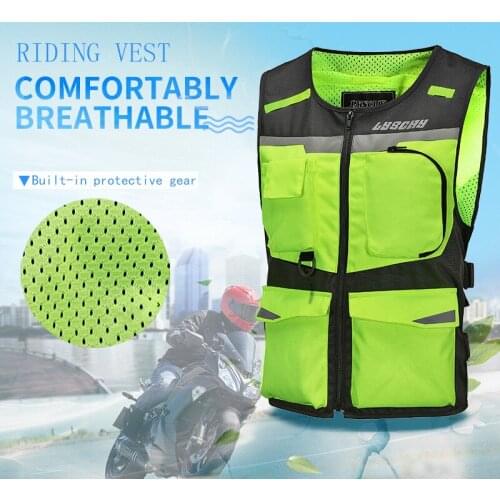 LYSCHY High Visibility Reflective Vest Motorcycle Waterproof Motocross Off-Road Vest Motorcycle Touring Night Riding Jacket