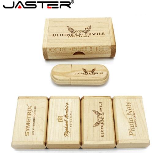 JASTER(over 10 PCS free LOGO)Creative Original Wooden usb+Box pen drive 32GB 16GB 64GB usb Flash Drive Memory Stick wedding Gift