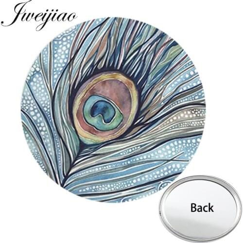 Youhaken Peacock Feather Art Picture Photo One Side Mini Pocket Mirror Portable Makeup Vanity Hand Travel Purse Mirror