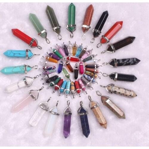 Jewelry Blue Stone Moonstone Fashion Crystal Wholesale Natural Stones Crystal Column Pendant Necklace Women Amethyst Pendant 1PC