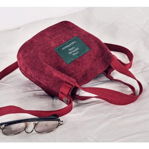 Vintage Canvas Handbags Corduroy Literary and Artistic Womens Shoulder Bag Simple Solid Color Buckle Handbag Bucket Cloth Bag