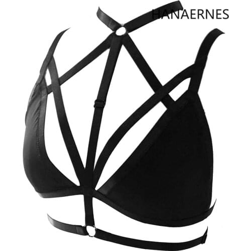 HANAERNES Harajuku Gothic Adjustable Cup Bra Strap Top Crop Body Sling Open Cage Sexy Fetish Goth Pole Dance Fantazi Lingerie