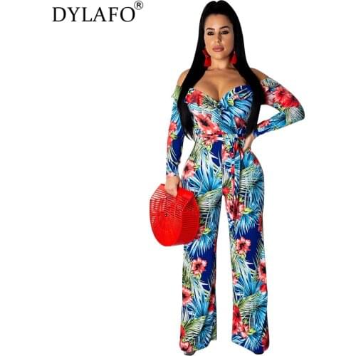 2019 Fall Winter Off shoulder skinny women jumpsuit romper Skinny print sexy jumpsuit Two-piece suit summer jumpsuit overalls