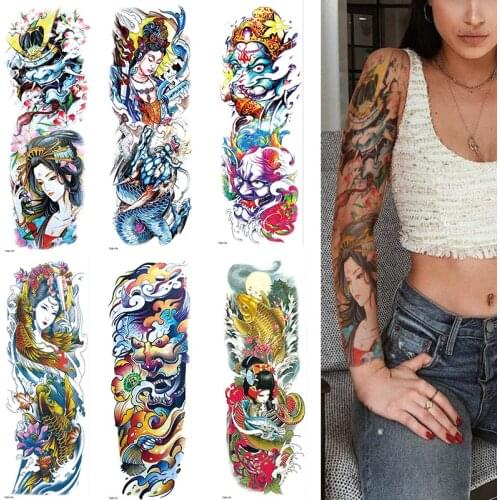 1Pcs Large Temporary Men Women Tattoos - Wolf,Tribal,Koi Fish, Skull, Cross,Dream Catcher,Dragon Tattoo Body Art Designs