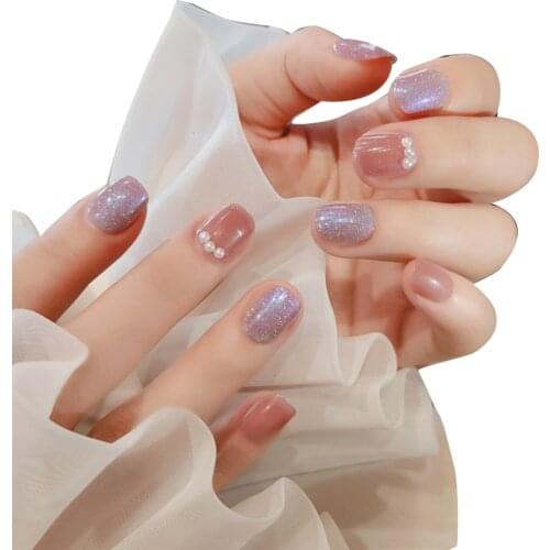 201 24pcs Aquamarine Cats Eye Wear Long Paragraph Fashion Manicure Patch False Nails Save Time Wearable Glue Nail Patch