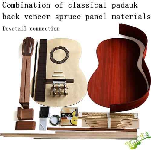 Classical guitar material accessories set AfricanPadauk solide back side Spruce top board solid wood mortise and tenon joint