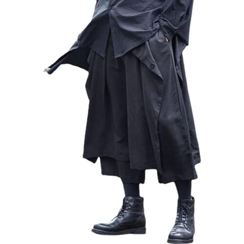 Male Japan Streetwear Hip Hop Punk Gothic Harem Kimono Pants Men Two Style Wear Loose Casual Wide Leg Pants Skirt Trousers