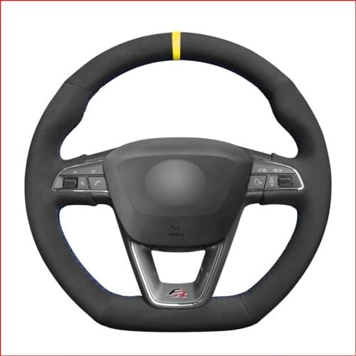 MEWANT Black Suede Steering Wheel Covers for Seat Leon Cupra R 2013-2019 Leon ST Cupra 2013-2019 Ateca FR 2016-2019
