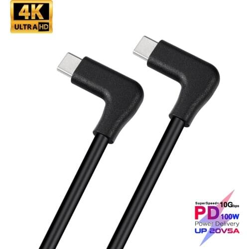 90 Degree 100W PD 5A Type C Cable 4K @60Hz USB-C USB3.1 Gen 2 10Gbps Fast Charging Cord For Macbook Pro SAMSUNG S20 Ultra QC 4.0